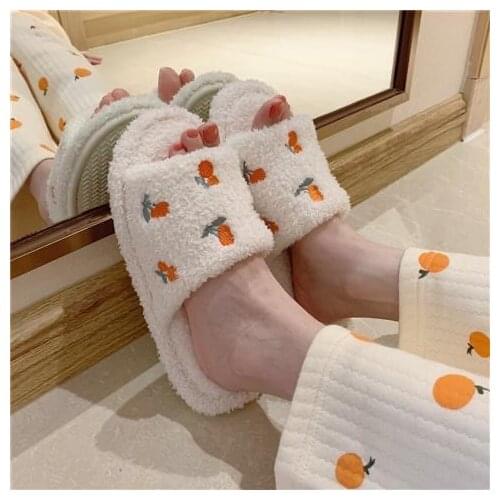 Apanzu women winter slippers plush open toe Cartoon Cute Furry Comfortable Slippers Indoor Home Soft Shoes slides for women