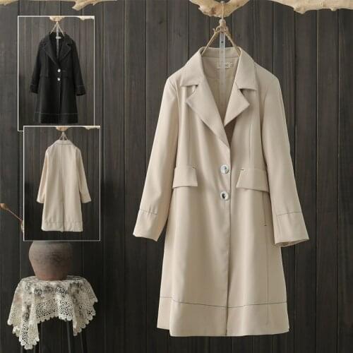 Spring Fall New Fashion Korean Pure Color Loose Temperament Single-Breasted Full-Sleeve Windbreaker Mid-Length Coat Women s875