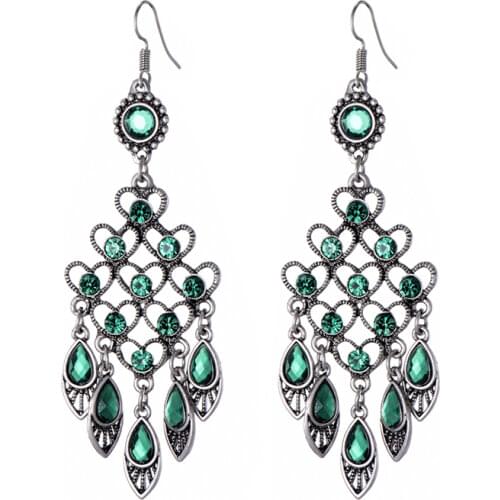 Hot Sale Bijoux Ethnic Dangle Earrings for Women Vintage Geometric Crystal Wedding Long Drop Earings Fashion Jewelry Brincos