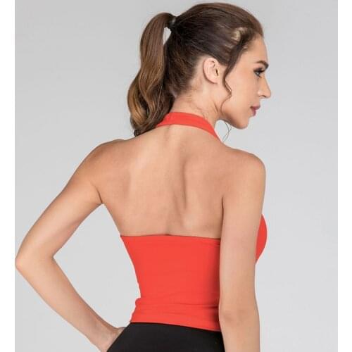 Zhangyunuo Yoga Vest Lumbar Women Sports Crop Tops Hanging Neck Active Wear Backless with Chest Pad Shirt Gather Gym Fitness Top