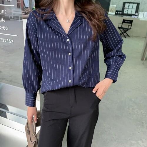 Vogue BF style striped print tops office ladies shirts Womens blouses New Spring Summer casual loose Tops Blusas Mujer