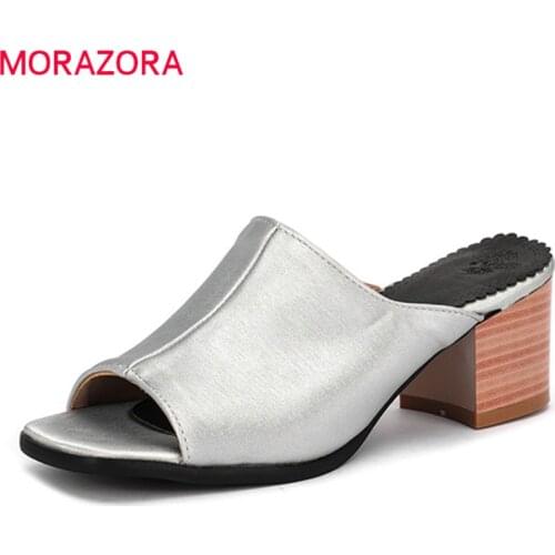 MORAZORA 2021 Big size 33-47 simple women slippers thick heels square toe casual ladies shoes summer fashion mules shoes