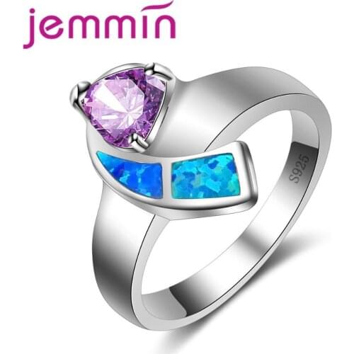 Fashion Irregular 925 Sterling Silver Geometric Ring Multicolor Fire Opal Ring Hot Jewelry for Women