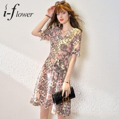 2021 Office Lady Latest 100% Mulberry Silk Summer Dress Women Vintage Printed Pure Silk Midi Dresses