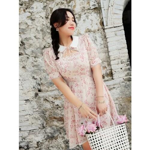 Summer New Arrival French Style Prairie Chic Big Size Vintage Square Collar Floral Dress Loose Cool Large Size