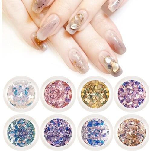 1Set Holographic Nail Glitter Set Gold Bottle DIY Flake Nail Art Dust Hexagon Glitter Powder Mermaid Sequins For Nail