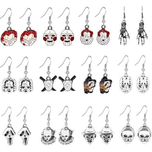 Horror Movie Jewelry 1pair Chucky Face Scream Freddy Krueger Jason Earrings Halloween Cosplay Gift