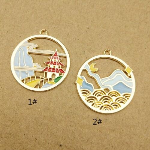 10pcs 26x29mm enamel tower and mountain charm for jewelry making and crafting fashion earring pendant bracelet necklace charm