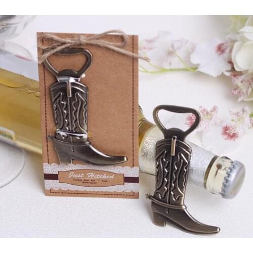 100pcs Creative Wedding Favors Hitched Cowboy Boot Bottle Opener Birthday Party Gifts Cute Tool LX7917