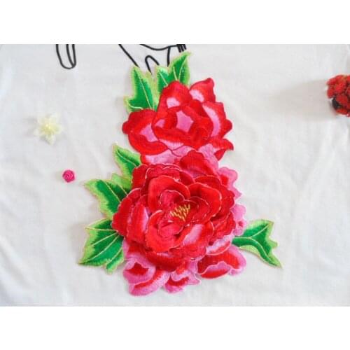 23*28 cm 3D Peony Flower Applique Vintage embroidered patch iron on fabric applique sew on patches for dress