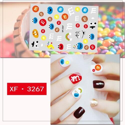 1PC nail art sticker bright colors flower fruit rainbow pattern ultra thin 3D manicure slider nail decals XF001
