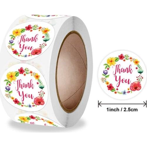 50-500Pcs Thank You Stickers Seal Labels with Flower Color Round Sticker for Wedding Party Scrapbooking Envelopes Seal Stickers