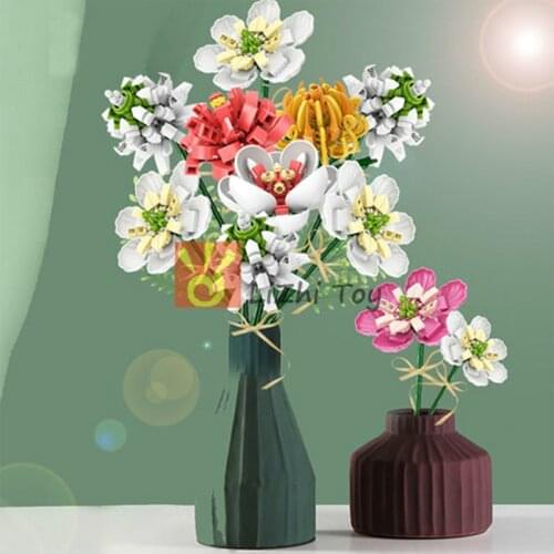 MOC Plants Bouquet Flowers Building Blocks Bricks Home Furnishings Assembling DIY Model Toys Compatible with City Street Gift