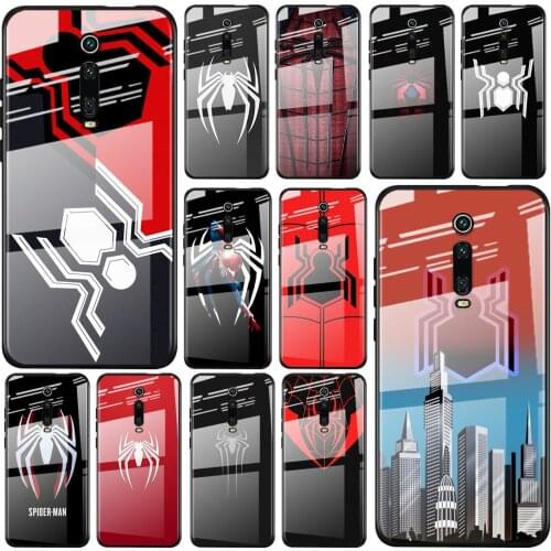 Tempered Glass Cover Marvel Spider-Man Logo For Xiaomi Redmi K40 K30 K20 9T 9C 9A 9 8A 7 Pro Plus Shockproof Phone Case
