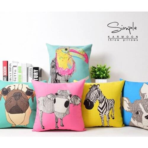 Color Crtoon Cute Animal Zebra Dog Cat Owl Pattern Pillow Sofa Home Decoration Thick Iinen Sofa Pillowcase Cushion