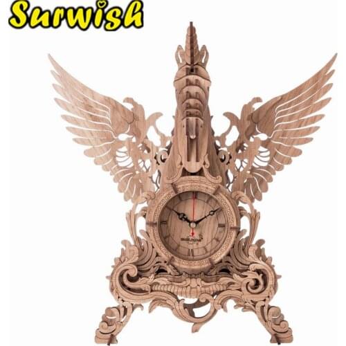 71Pcs/set DIY Wooden Clock Puzzle Model Kit Laser Cutting 3D Unicorn Table Clock diy assembly toys for kids - Oak Color