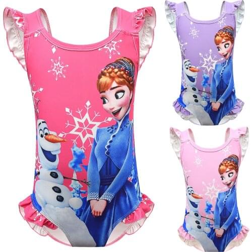 Disney Frozen Kids Girls Summer Pleated Backless Braces Swimming Wear Bathing Suit Baby Children Beach Swimwear Swimsuit