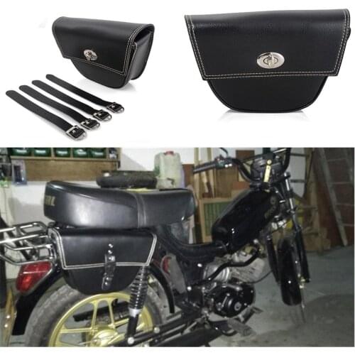 For Harley Cafe Racer ATV Custom Universal Motorcycle Black PU Leather Saddle Bag Luggage Tool Side Bag Side Clinch Bolt Saddleb