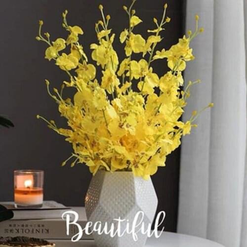 Artificial dancing orchid bouquet yellow false flower Wenxin orchid silk flower plastic dried flower five fork phalaenopsis deco