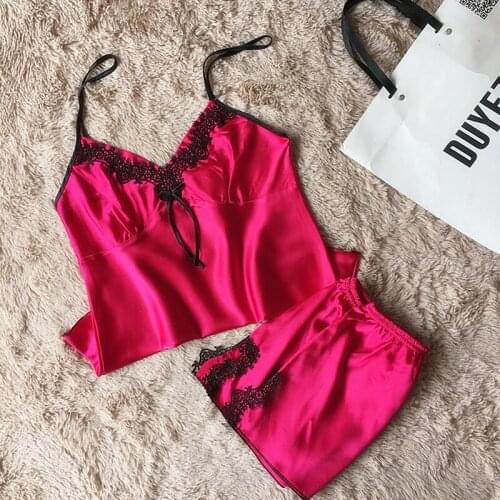 Summer Lace Patchwork Women Pajama Set Sleepwear Casual Soft Sleep Wear For Women Sexy Sleeveless Tops And Pants Set