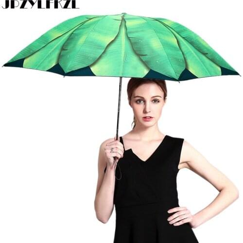 Creative Banana Leaf Sun Umbrella Female Small Fresh Three Fold Woman Umbrella UV Sunshade Sunscreen Black Plastic Umbrellas