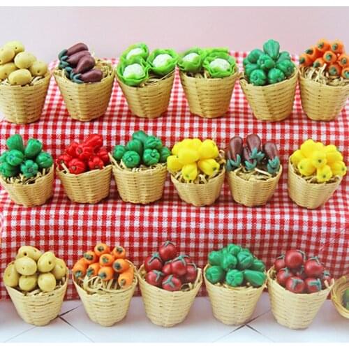 1:12 Mini Simulation Artificial Fruits and Vegetables Doll House Vegetable Bamboo Basket Miniature Accessories for Children