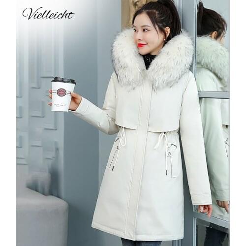 Vielleicht 2020 Fashion Long Winter Coat Women Clothing Wool Liner Hooded Parkas Slim With Fur Collar Warm Winter Jacket Women