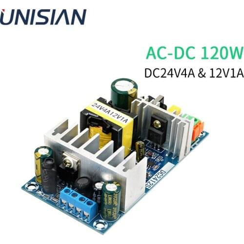 UNISIAN 120W DC24V 12V Power Supply Module AC90-265V to Two Way Voltage Output DC24V 4A /12V 1A 120W Max High Power Switching