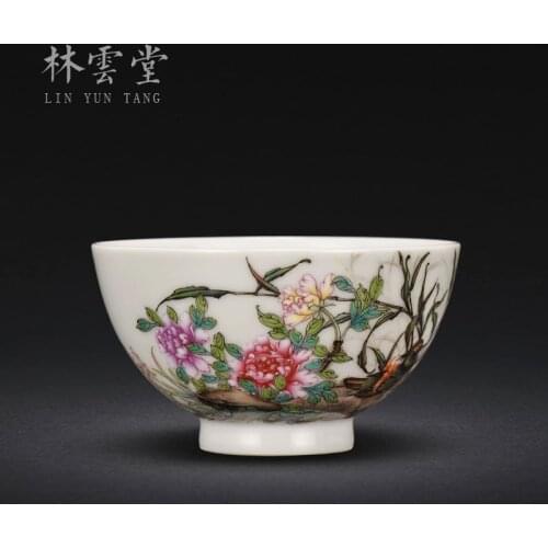 Peony yuanyang wall or master cup of jingdezhen manual painting of flowers and single cup name a cup of tea