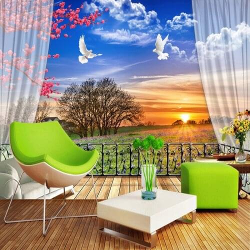3D Wallpaper Fresh Balcony Pastoral Landscape Photo Wall Murals Living Room TV Sofa Backdrop Wall Cloth Papel De Parede 3D Sala