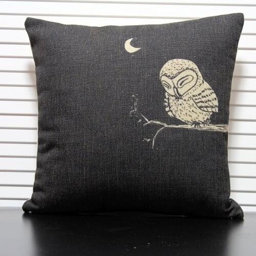 Owl pillow cover, love pillow cover, Simple hand-painted Owl animal cotton linen throw pillow cover No Core