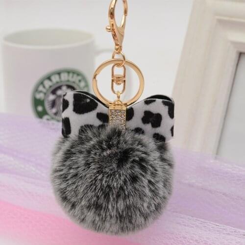 New Leopard Bow Knot Rabbit Fur Ball Keychain Car Key Chain Handbag Key Ring Delicate Kawaii Keychain