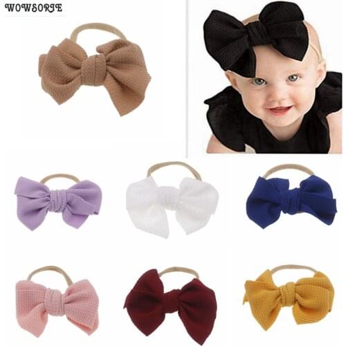 New baby Solid Corn Kernels girls Hair Bow Elastic newborn Nylon Headband Bowknot Elastic Hair band children Hair Accessories