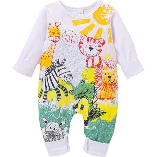 Baby Boy Girl Clothing Cartoon Jungle Animal Print Romper Casual Cotton Outfits Autumn Spring Kids Long Sleeve O-Neck Jumpsuit