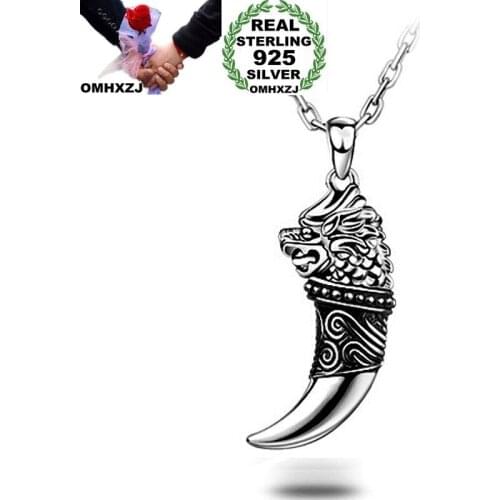 OMHXZJ Wholesale Personality Fashion Man Party Wedding Gift Silver Gold Wolf Tooth S925 Sterling Silver Pendant Charm CH42