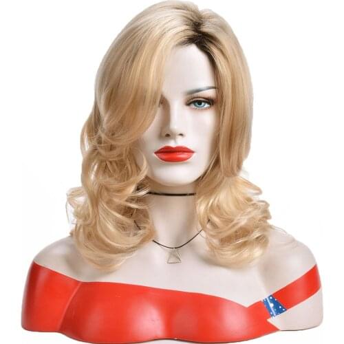 GURUILAGU Synthetic Wig Body Wave Blonde Wigs for Women Synthetic Hair Heat Resistant Fiber Cosplay Wig Female Side Part