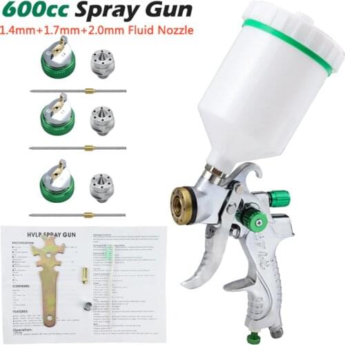 Professional Spray Gun HVLP 600ML 1.4/1.7/2.0mm Nozzle Gravity Pneumatic Paint Spay Gun For Car Auto Repair Tool Painting Kit