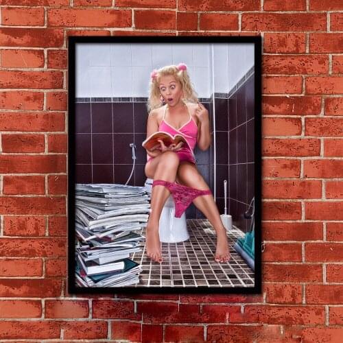 Sexy Beauty American Euro Bar Bathroom Wall Painting Women Sit on Toilet Personalized Bathroom Decorative Painting Home Wall Art