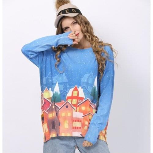 Cute cartoon print oversized pullover ladies spring and autumn summer O-neck loose mid-length sweater streetwear casual jacket