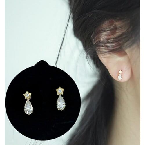 14K Solid Gold Dainty Heart Crystal Dangle DropEarring Jewelry Minimal Simple Style bridesmaid Bridal Gift