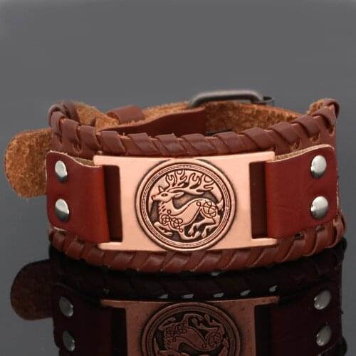 Nordic viking deer leather amulet bracelet -adjustable size 19-31 cm