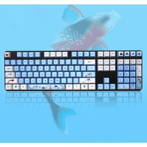 1 Set Replaceable OEM PBT 108 Keys Keycaps Dye-sublimation Koi Fish Double Color Key Cap for Readson GANSS IKBC G104 C87 DXAB