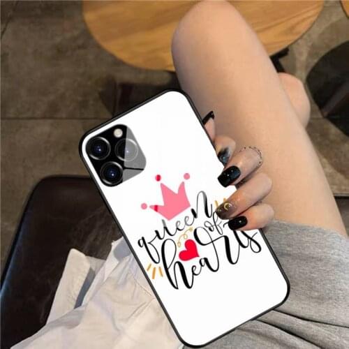 Queen of hearts Glass Phone Case For iphone 12 11 Pro Max XS XR X 8 7 Plus SE2 Case