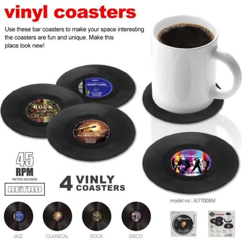 Vinyl Record Table Mats Drink Coaster Table Placemats Creative Coffee Mug Cup Coasters 4 6 PCS Heat-resistant Nonslip Pads
