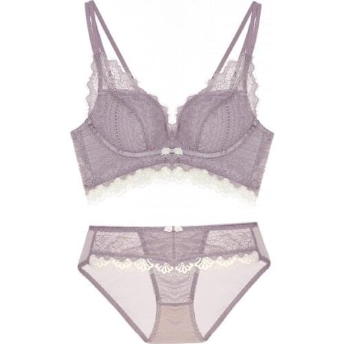 High Quality Womens Push Up Underwear Sexy ABC Cup Lingerie Lace Floral Panties and Bra Sets For Lady Summer French Style