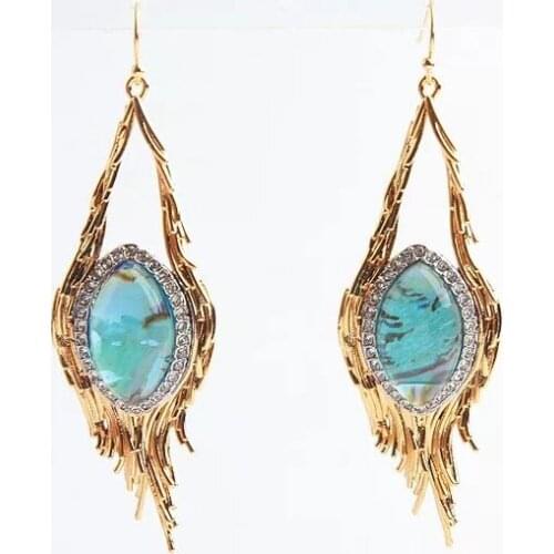 2019 Luxury Fashion Crystal Natural Stone Setting Cubic Zirconium Womens Drop Earring Jewelry For Party