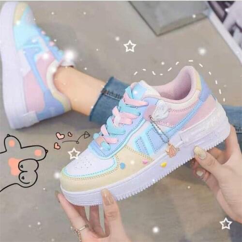 2021 Macaron Air Force One Autumn and Summer New Womens Vanilla Peach Cherry Pink Ring Shoes White Blue Low Top Womens Shoes