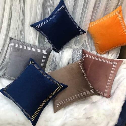 1pc Nordic Style Velvet Embroidery Cushion Cover Green Grey Pink Red Sofa Pillow Cover Home Decorative 45x45cm(without cushion)