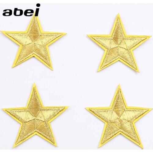 10pcs/lot 5.5cm Embroidered Gold Star Stickers Iron On Clothing Patches Sewing Fabric Appliques Garments Accessories Shirt Badge