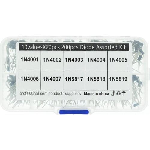 10Values x20 200pcs Rectifier Diode Schottky Assortment Electronic kit 1N4001~1N4007 1N5817 1N5818 1N5819 With storage Box